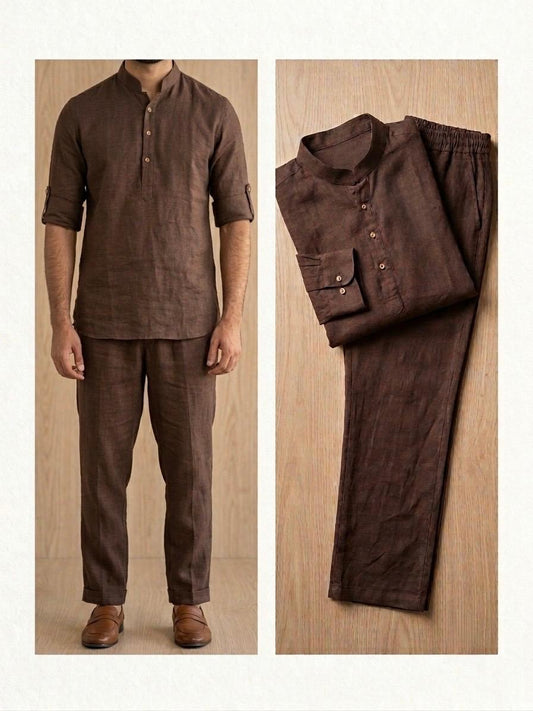 Chestnut Brown Pure Linen Co-Ord Set
